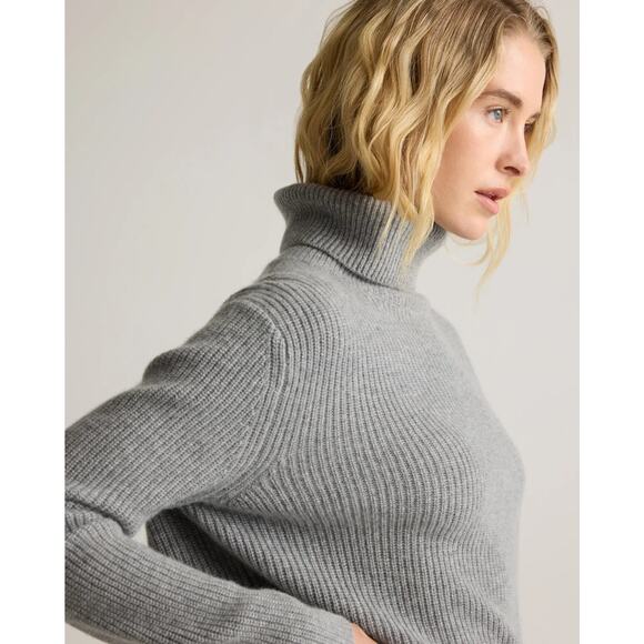 Quince Mongolian Cashmere Fisherman Sweater Womens M Grey Turtleneck - Picture 7 of 8